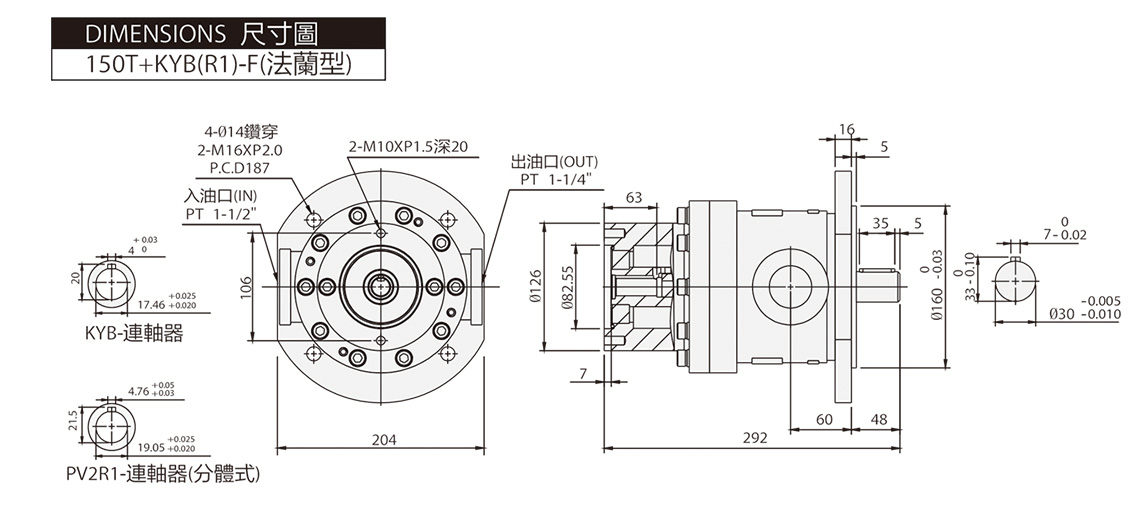 高壓定量泵 150T + PV2R1 / 2R2 尺寸圖